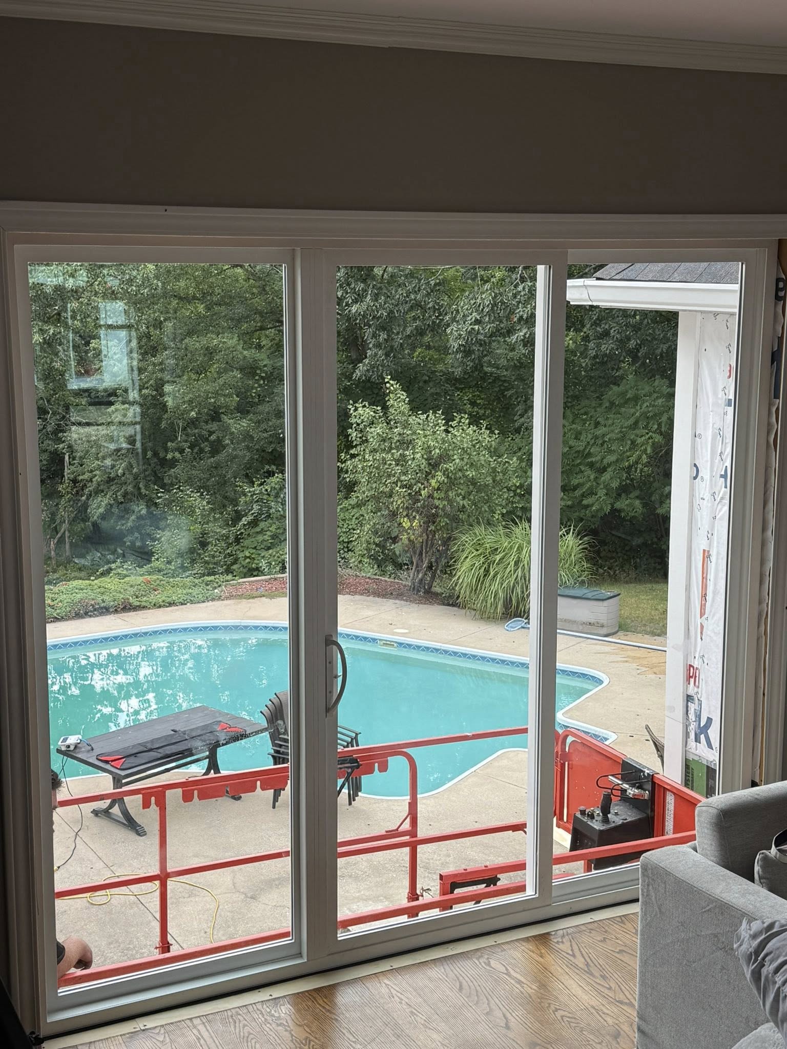 Sliding door with pool view