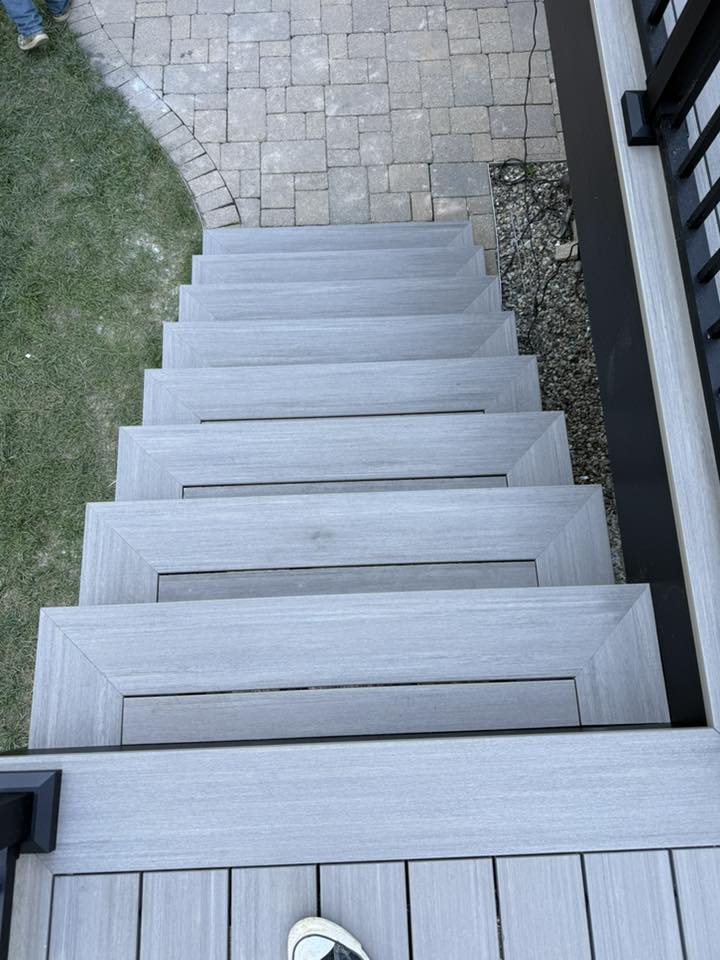 Composite deck stair detail closeup